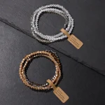Ensemble de bracelets à main en perles de 4mm pour femmes, 4 pièces, perles de verre à coupe Multiple, corde élastique avec boucle d&rsquo;étiquette, bijoux faits à la main