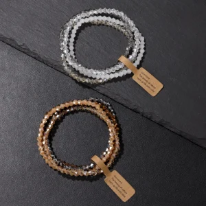 Ensemble de bracelets à main en perles de 4mm pour femmes, 4 pièces, perles de verre à coupe Multiple, corde élastique avec boucle d&rsquo;étiquette, bijoux faits à la main