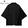 kimono noir pour homme, cardigan japonais, chemise de plage, haori, unisexe, vêtements samouraï, Été