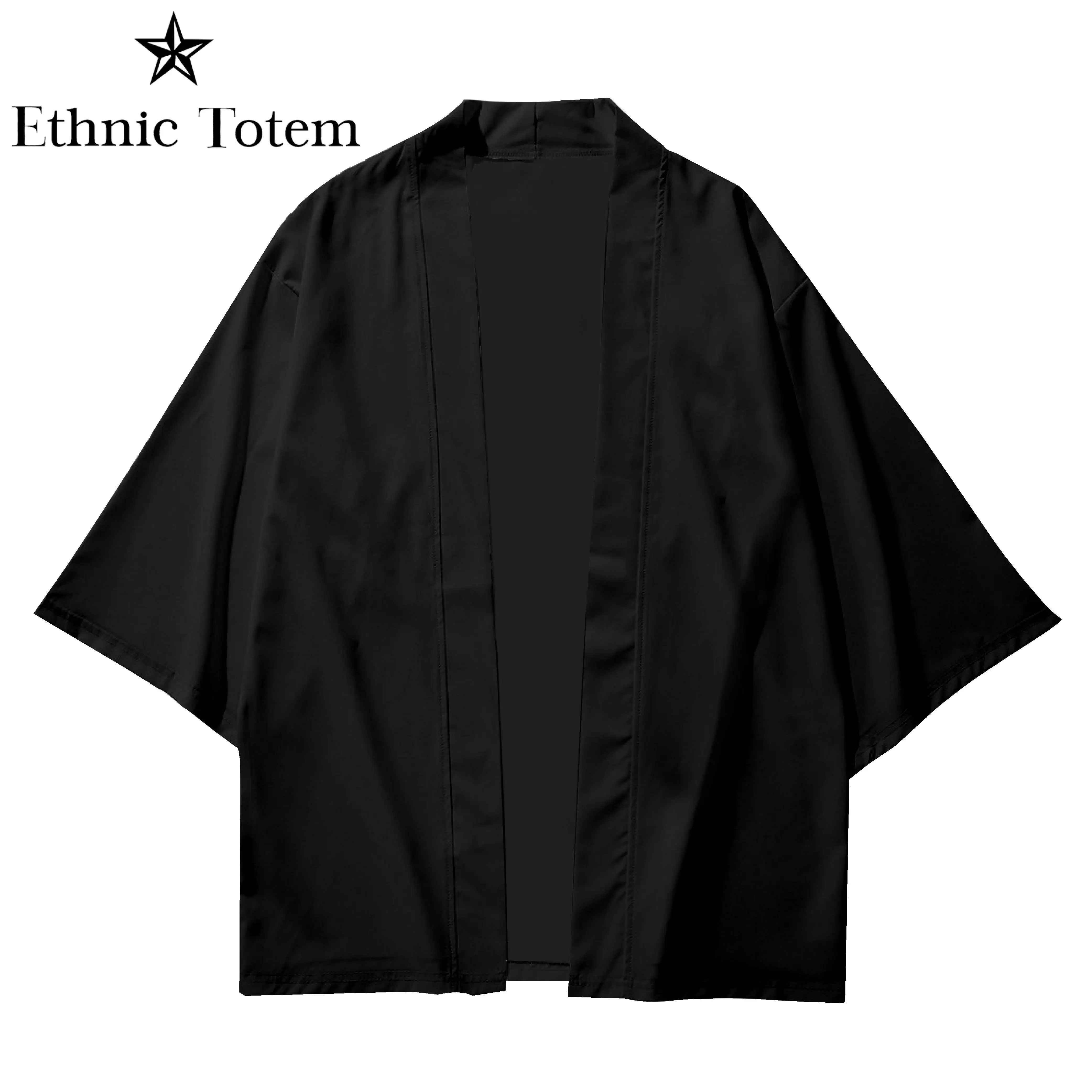 Kimono Noir pour Homme, Cardigan Japonais, Chemise de Plage, Haori, Unisexe, Vêtements Samouraï, Été