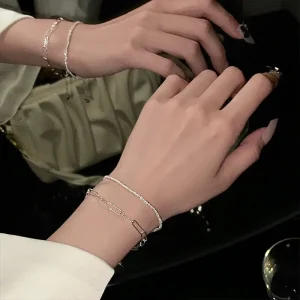 Bracelet et cordon en argent uni pour femmes, élégant, minimaliste, Cool, scintillant, élégant, bijoux à main, cadeau parfait