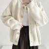 aossviao cardigan à col rond pour femme, couleur unie, simple boutonnage, collection automne hiver