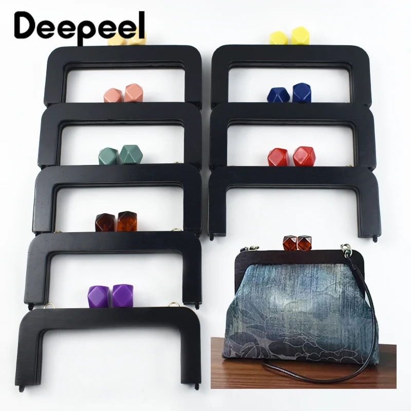 poignée de sac à main en bois noir pour femmes, 1 pièce, 20cm, cadre de sac à main tissé, pince de portefeuille, supports de fermeture faits à la main, accessoires de sac de bricolage