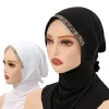 hijab musulman avec strass scintillants pour femme, couverture de dos, hijab, initié, jersey doux, turban, Écharpe islamique, solide, document instantané