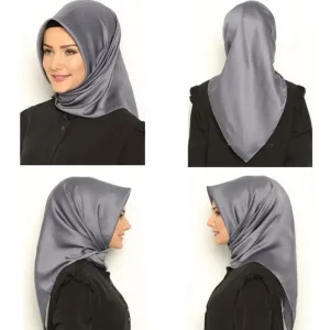 Femmes Hijab grand Satin carré mode écharpe Imitation soie cheveux emballage cadeau foulard couleur unie foulards