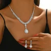 1 ensemble de bijoux de mariée à la mode pour femmes, ensemble de boucles d&rsquo;oreilles simples, colliers et boucles d&rsquo;oreilles en strass exquis, cadeaux