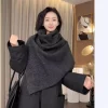Élégant gris foncé col haut tricoté écharpe cou plus chaud femmes Style français hiver superposition ouvert avant enveloppement épaule Cape épaisse