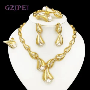 GZJPEI 4 pièces ensemble de bijoux en perles d&rsquo;eau douce Unique italie 18K plaqué or goutte d&rsquo;eau bijoux pour les femmes cadeau de mariage 2025 nouveau