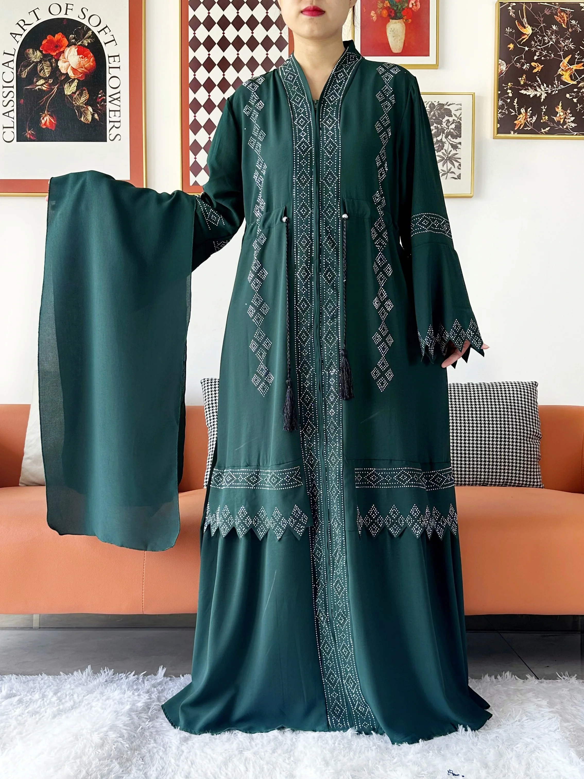 Laxury Design-Robe Abaya en mousseline de soie pour femmes musulmanes, vêtements islamiques, cardigan ouvert, nouvelle collection