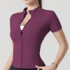 femme yoga veste haute élastique yoga à manches courtes manteau col montant serré sport manteau nu fitness à manches courtes femme