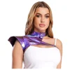 châles brillants pour femmes, hauts steampunk, armure d'épaule, manches volantes, une épaule, boucle réglable, costume gothique raves métalliques