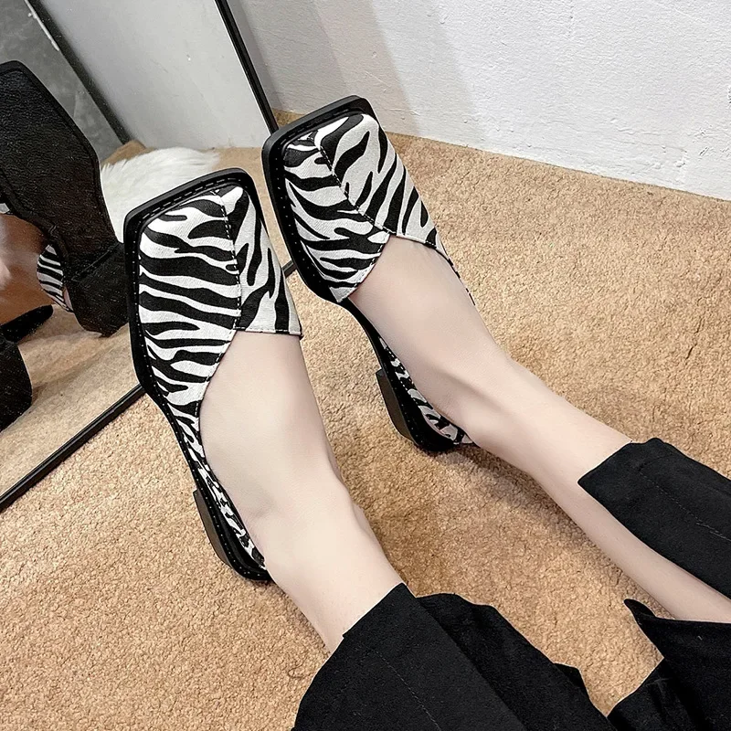 Sandales Carrées Élégantes pour Femme, Chaussures Plates à Talons Bas, de Marque de Styliste, de ix