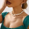 ensemble de bijoux en perles scintillantes, collier de perles multicouche élégant, bijoux exquis pour femmes, boucles d'oreilles pendantes en perles, cadeau