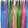 guirlandes de cheveux brillantes et scintillantes, brins arc en ciel éblouissent les femmes hippie pour tresser la coiffure, extensions de faux cheveux, bandes scintillantes décoratives