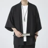 Chemise Kimonos Cosplay de Style Japonais, Vêtements Samouraï Noirs, Haori Traditionnel pour Femmes et Hommes, Cardigan Harajuku à la Mode Chemise Kimonos Cosplay de Style Japonais, Vêtements Samouraï Noirs, Haori Traditionnel pour Femmes et Hommes, Cardigan Harajuku à la Mode