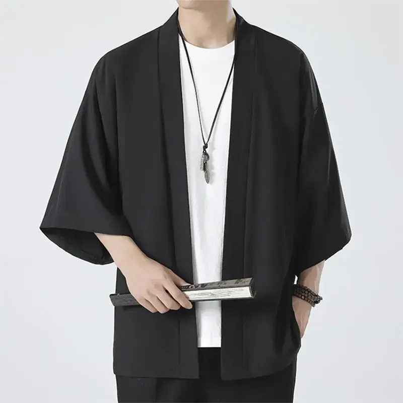 Chemise Kimonos Cosplay de Style Japonais, Vêtements Samouraï Noirs, Haori Traditionnel pour Femmes et Hommes, Cardigan Harajuku à la Mode Chemise Kimonos Cosplay de Style Japonais, Vêtements Samouraï Noirs, Haori Traditionnel pour Femmes et Hommes, Cardigan Harajuku à la Mode