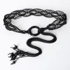 Ceinture tressée en perles rétro pour femmes, Style bohémien, robe réglable, ceinture fine, taille large, glands noués