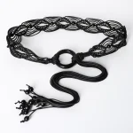 Ceinture tressée en perles rétro pour femmes, Style bohémien, robe réglable, ceinture fine, taille large, glands noués