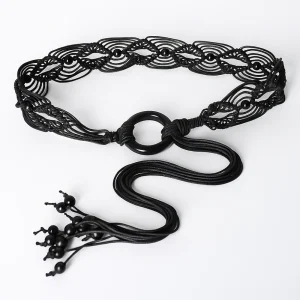 Ceinture tressée en perles rétro pour femmes, Style bohémien, robe réglable, ceinture fine, taille large, glands noués