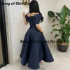 robe de soirée bleu marine personnalisée, épaules dénudées, ligne a, longueur cheville, robes de bal formelles