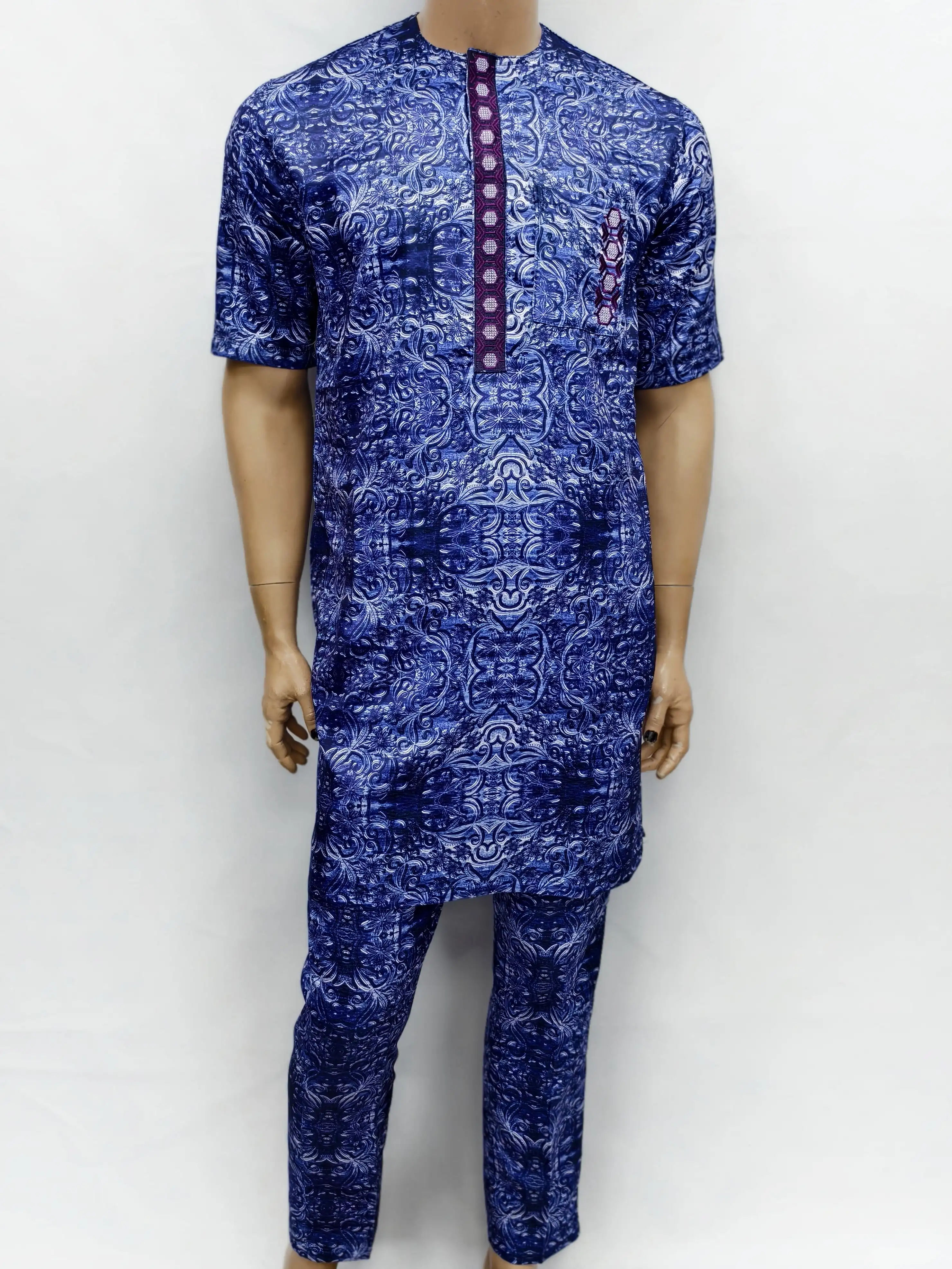 Abaya musulman islamique africain hommes mode prière Eid Robe à manches courtes impression broderie arabe Jubba Thobe vêtements