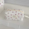 sac de maquillage cerise, sacs à cosmétiques pour femmes, mode portable mignon, pochette de rangement de voyage, sac à main en coton matelassé à fermeture éclair