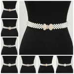 Ceinture de taille rétro en perles scintillantes pour femmes, large boucle en métal, élastique, strass, longue chaîne, pull