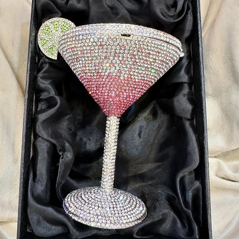 pochette de luxe haut de gamme, nouvelle mode, exquise, brillante, bouteille de champagne, nœud en strass, chaîne en cristal, cadeau, pochette de fête