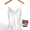 débardeur en satin de soie pour femme, haut d'été sexy à bretelles spaghetti, sans manches, camisole, gilet, noir et blanc, 2025