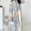 abaya miyake plissé imprimé robe veste arabe dubaï style femmes à manches longues conservateur recat musulman trench coat 55 pouces