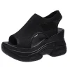 sandales pour femmes 2025 été talon compensé tissu élastique couverture pied dames sandales à semelles épaisses mode bagatelle élévation chaussure décontractée