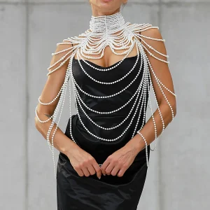 Chaîne de corps en perles Sexy pour femmes, colliers châle femme Style Punk col perlé épaule pull longue chaîne bijoux de corps de mariée