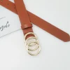 ceinture tendance pour femmes, triple boucle ronde, simple et polyvalente, pour jeunes, en cuir pu, associée à des ceintures en jean pour dames