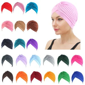 Bonnet turban plissé Hijab pour femmes musulmanes indiennes, casquettes chimio, sous-écharpe, perte de cheveux, chapeaux de cancer, enveloppement de sauna, couvertures d&rsquo;écharpe
