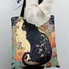 Sac à main décontracté imprimé motif chat noir, sac à dos réutilisable à la mode, sac à main multifonctionnel, sac de shopping en toile