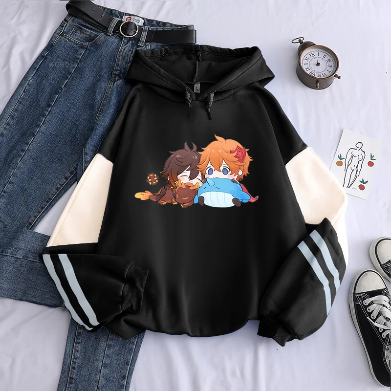 Harajuku monde ouvert jeu d'aventure Genshin Impact sweat à capuche pour homme à manches longues Kawaii Zhong Li Tartaglia dessin animé sweats à capuche