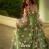 aileen robes de soirée sur mesure pour occasions spéciales, robes longues personnalisées avec manches, fleurs 3d, soirée chérie verte