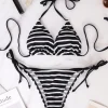 Ensemble deux pièces Triangle Bandage femme maillots de bain été Sexy noir et blanc rayé Bikini maillot de bain plage femmes Style Bikini