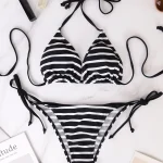 Ensemble deux pièces Triangle Bandage femme maillots de bain été Sexy noir et blanc rayé Bikini maillot de bain plage femmes Style Bikini