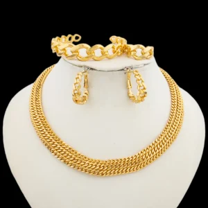 YM Ensemble de bijoux plaqués or 18 carats pour femme – Boucles d&rsquo;oreilles et collier tendance de Dubaï audacieux, accessoires de cadeau d&rsquo;anniversaire de mariage élégant pour fête