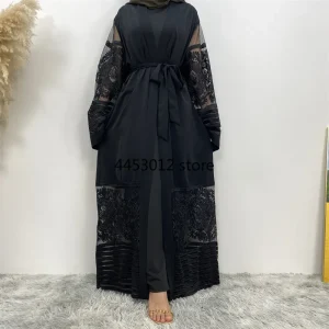 Abaya ouvert femmes Robe musulmane dentelle broderie turc Kimono Cardigan Robe caftan Caftan Islam vêtements dubaï Kebaya Jalabiya Abaya ouvert femmes Robe musulmane dentelle broderie turc Kimono Cardigan Robe caftan Caftan Islam vêtements dubaï Kebaya Jalabiya