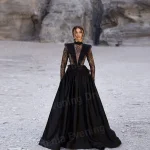 Robe De soirée trapèze élégante pour femmes, manches longues, robes De bal en dentelle personnalisées, col haut, robe De soirée formelle