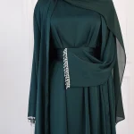 Ramadan musulman Abaya Nida robe noire avec chaîne de cristal ensembles islamiques élégants dubaï longue femme robes de soirée Caftan marocain