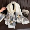 mode doux mince luxe foulard en soie fleur broderie grandes femmes hijab châles foulard enveloppes brillant dentelle écharpe foulard