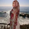hijab imprimé abysse océanique pour femmes musulmanes, écharpe florale aquarelle, châle respirant, léger, coton doux, rayonne, viscose tissé