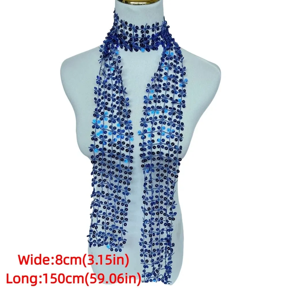 Écharpe à paillettes brillantes en forme de fleur, écharpe élégante de danse du ventre, ornée de paillettes, accessoire pour cheveux scintillant multicolore