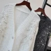 cardigan mi long pour femme, manteaux tricotés, col en v, paillettes, pulls y2k, streetwear élégant, épissure ouverte, automne hiver