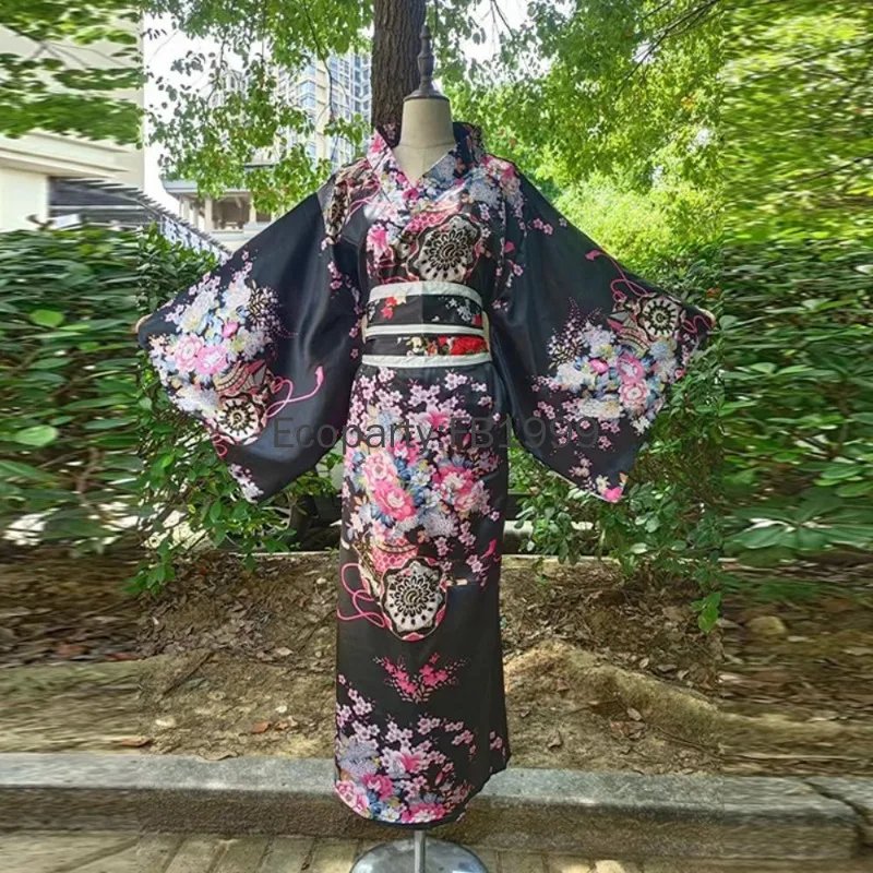 kimono yukata traditionnel japonais avec obi pour femmes, robe de soirée vintage, geisha, costume de cosplay pour spectacle sur scène
