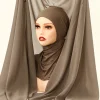 hijab instantané en mousseline de soie, à la mode, avec aimants intégrés, couleur unie, facile à porter, châle enveloppant avec sous capuchon pour femmes musulmanes