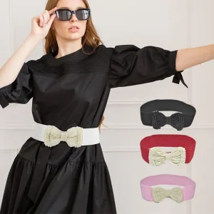 Ceintures élastiques à grand nœud papillon pour femmes, élégantes, large ceinture latérale, robe, manteau, vêtements, décoration exquise